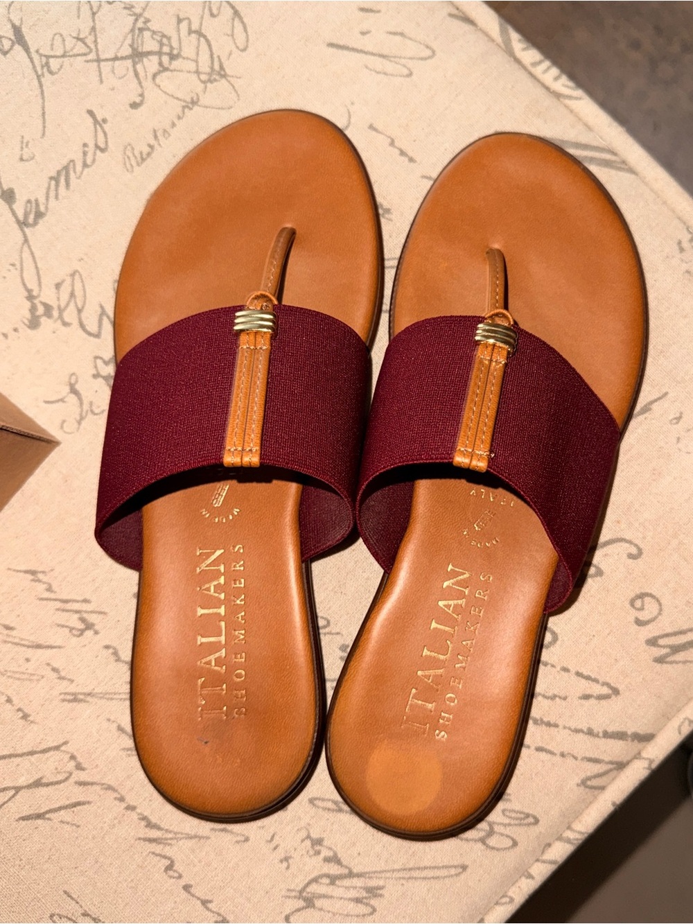 Italian Shoemakers Maroon and Tan sandals now available. Made in Italy. 8